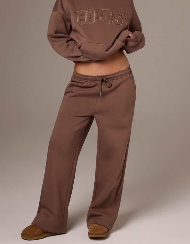 BO+TEE - Cosy Coffee Run Brushed Jersey Wide-Leg Joggers