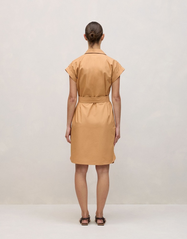 Trenery - Cotton Poplin Cap Sleeve Shirt Dress in Sahara Tan