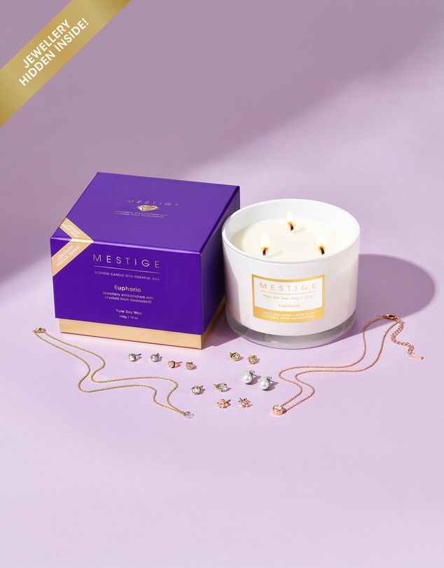 Mestige - Euphoria Scented Soy Candle 340g - Hidden Jewellery Embellished with crystals from Swarovski