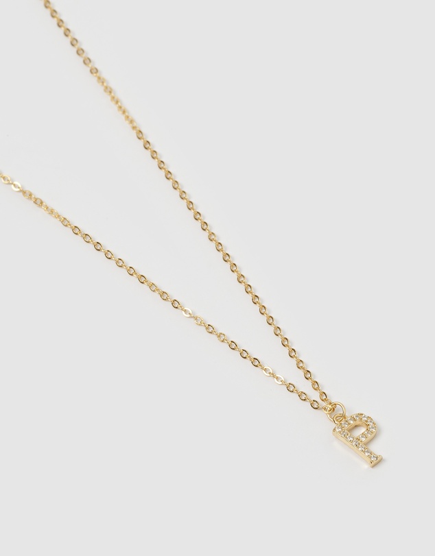 Izoa - Crystal Letter P Necklace Gold