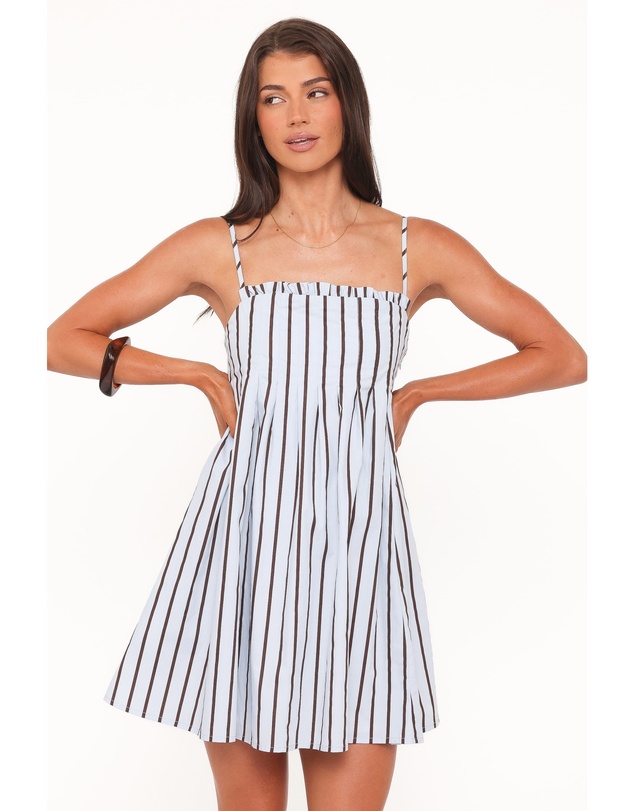 Petal & Pup - Cole Mini Dress - Blue/Brown Stripe