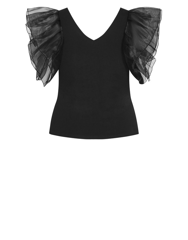 City Chic - Plus size Sierra Ruffle Sleeve Top - black