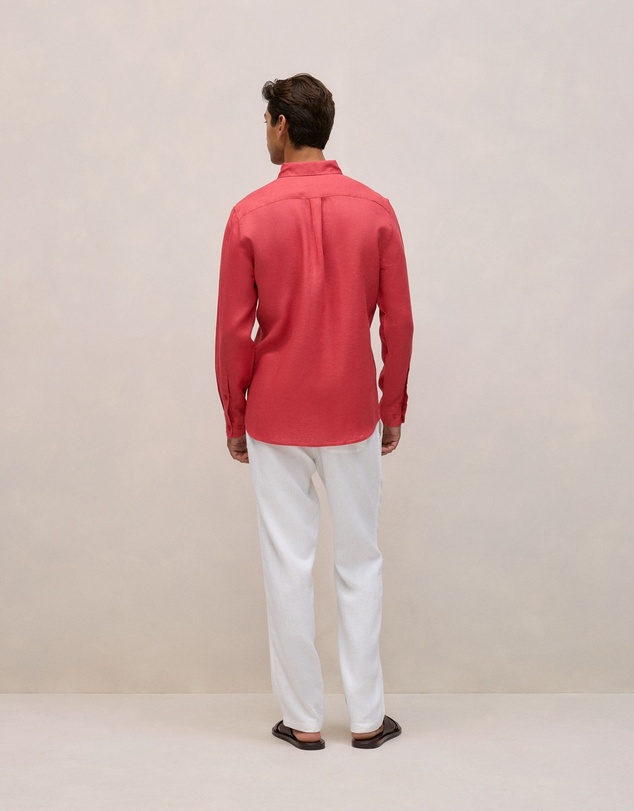 Trenery - Regular Fit Linen Classic Long Sleeve Shirt in Crimson