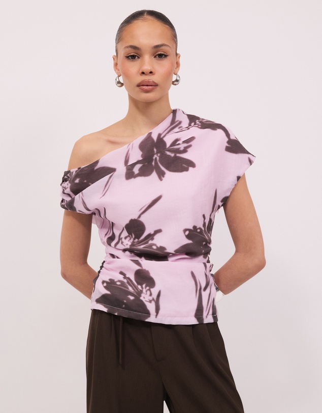 Calli - Lola Asymmetrical Floral Print Draped Top