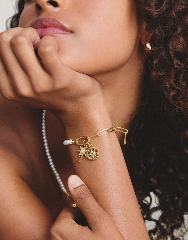 THOMAS SABO - Gold-Plated Compass Charm with Green Nano Crystal