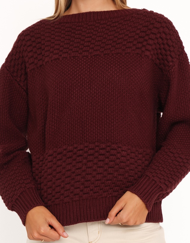 Petal & Pup - Fiora Waffle Stitch Sweater - Burgundy