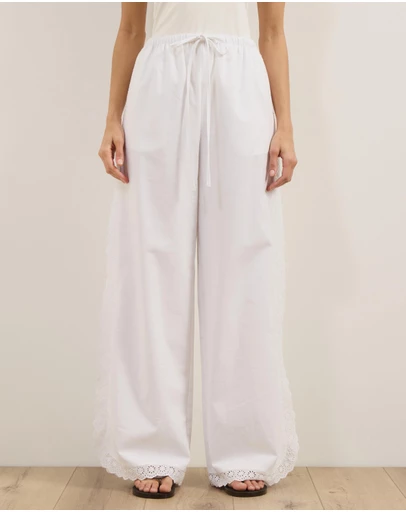 Atmos&Here - Lucy Broderie Trim Linen Blend Pants