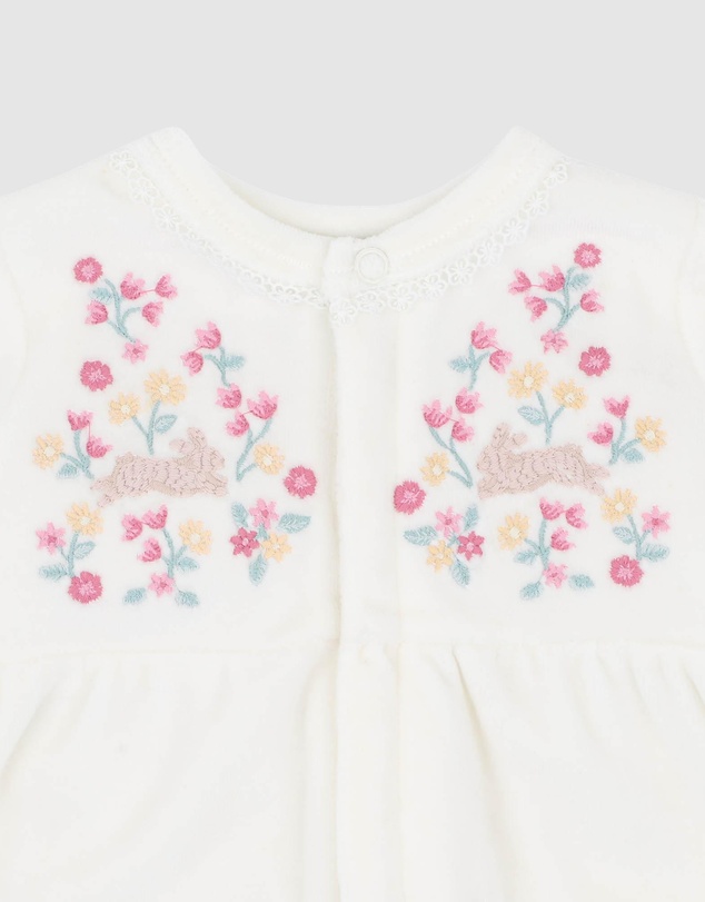 Bebe by Minihaha - Winnie Embroidered Velour Zip Onesie - Babies