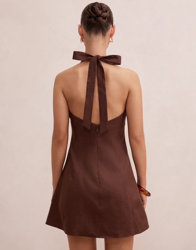 Forever New Petite - Ina Petite Halter Neck Linen Mini Dress