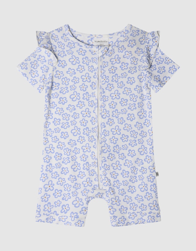 Kynd Baby - Frill Short Sleeve Onesie in Hibiscus Blue