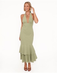 Petal & Pup - Robyn Halterneck Maxi Dress - Olive Green
