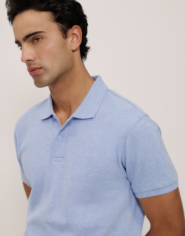Trenery - Pique Marle Monogram Polo in Chalk Blue