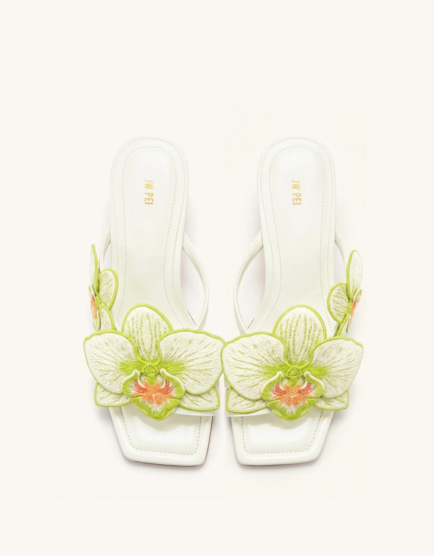 JW PEI - Serena Orchid Embroidered Toe Ring Heeled Sandals