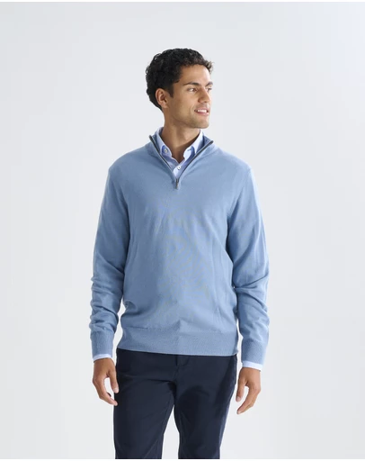 3 Wise Men - 3 Wise Men Harvey Zip Neck Merino Knit - Steel
