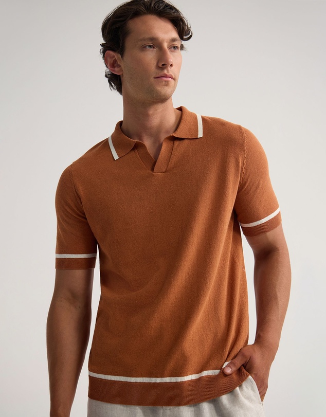 Oxford - Vito Linen Blend Polo With Tipping