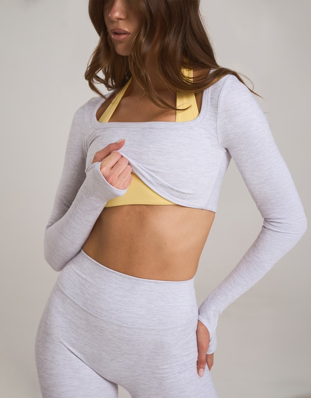STAX. - Square Neck Cropped Long Sleeve Airlyte - Grey Marle