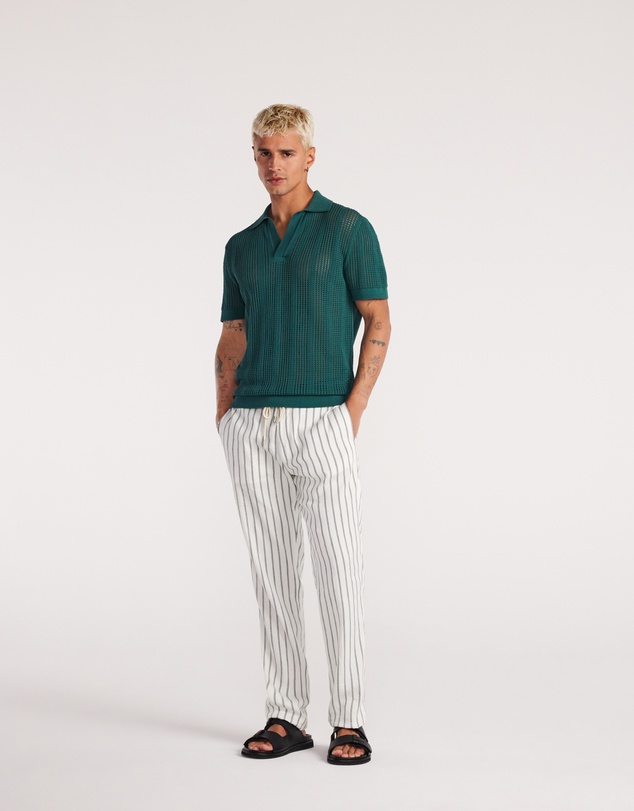 Calibre - Self Stripe Mesh Knit Polo Jade
