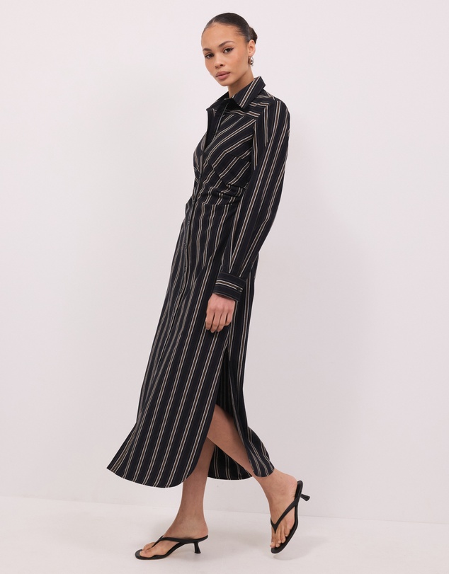 Calli - Mira Midi Stripe Ruched Waist Shirt Dress