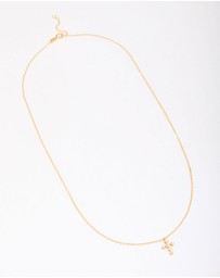 Lovisa - Gold Plated Sterling Silver Cubic Zirconia Round Cross Chain Necklace