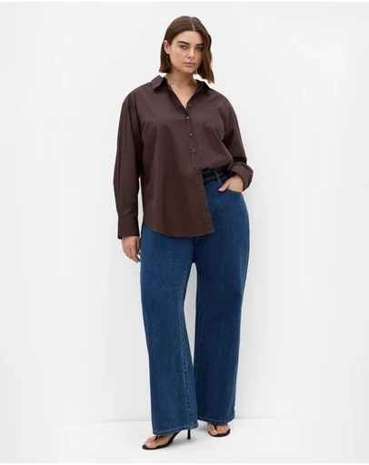 City Chic - Plus size Chiara Cotton Longline Shirt - chocolate