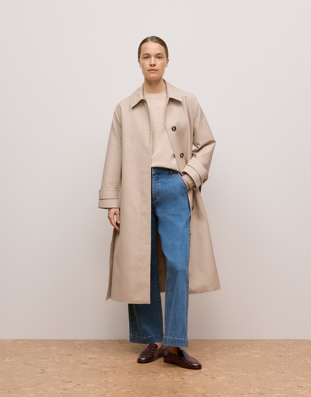 Trenery - Wool Cashmere Cable Detail Crew in Oat Marle