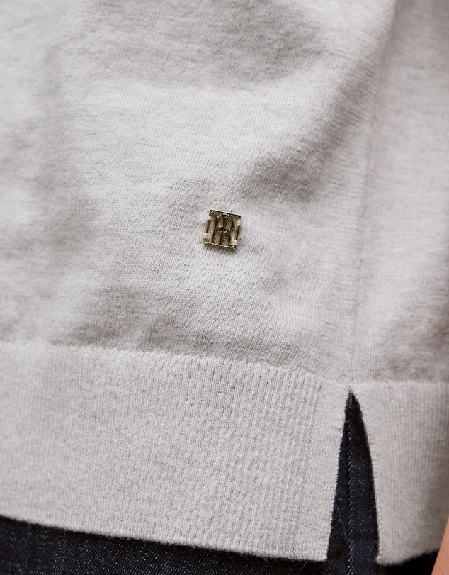 Trenery - Cotton Cashmere Half Sleeve Polo in Grey Marle