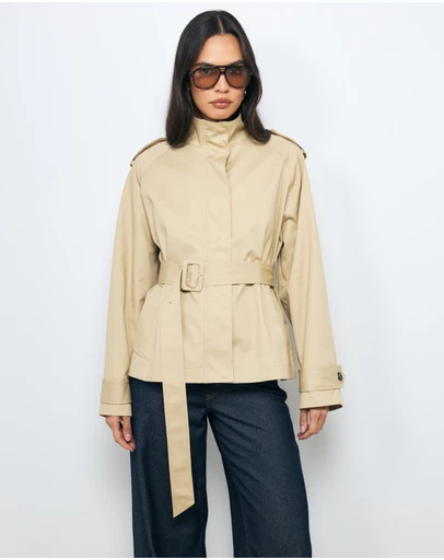 AERE - Sadie Funnel Neck Crop Trench Coat