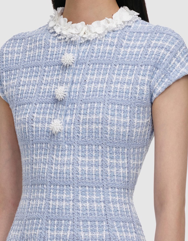 Self Portrait - Check Knit Beaded Mini Dress