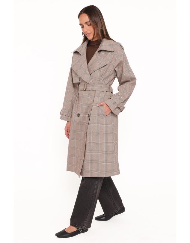 Petal & Pup - Billy Button Front Trench Coat - Brown Plaid