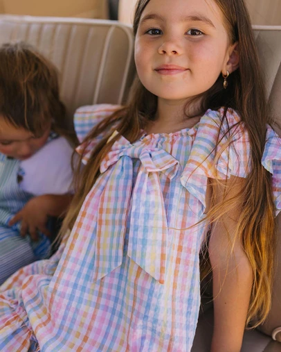 Huxbaby - Rainbow Check Bow Dress - Babies-Teens