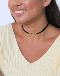 Elli Jewelry - Necklace Heart Love With Velour Black in 925 Sterling Silver Gold Plated