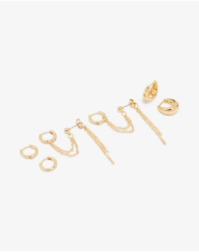 Lovisa - Gold Plated Huggie & Chain Earrings 3-Pack