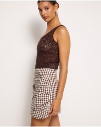 AERE - Gingham Gathered Linen Skirt