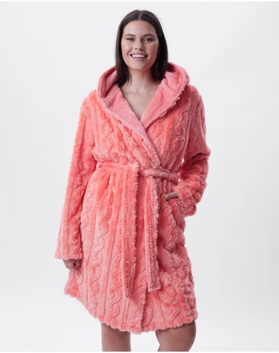 Bras N Things - Maxine Short Hooded Gown - Dark Coral