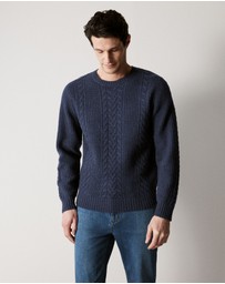 Trenery - Wool Cable Knit Crew in Denim
