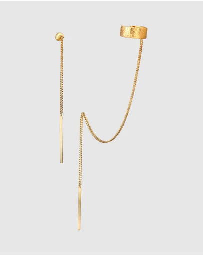 Elli Jewelry - Earrings Hanger Long Earcuffs 925 Sterling Silver Gold Plated