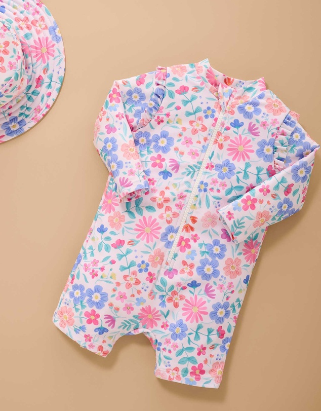 Purebaby - Printed Long Sleeve Rashie Sunsuit- Kids-Babies