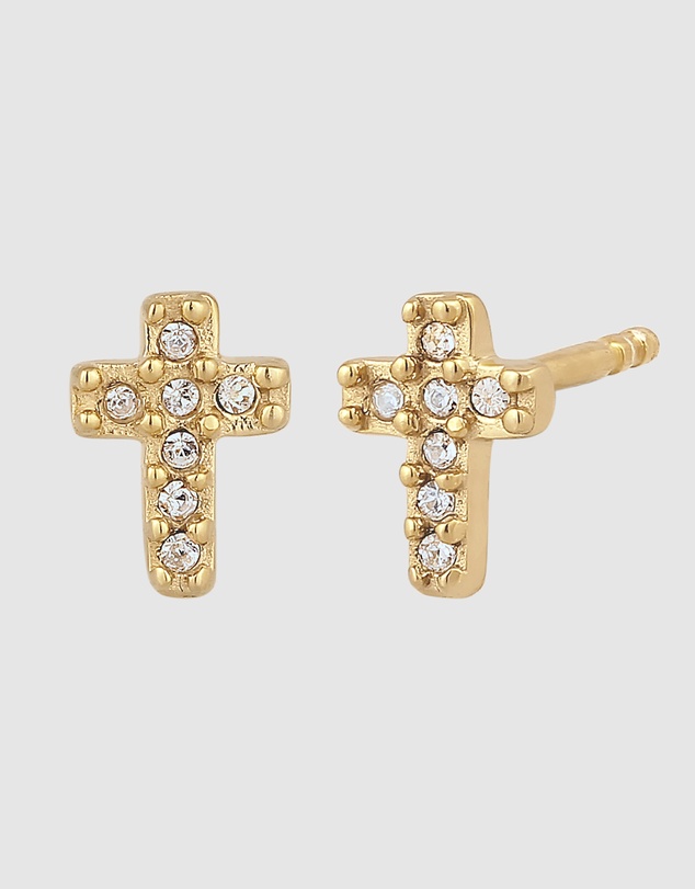 Elli Jewelry - Crystal Cross Stud Earrings in Gold-Plated 925 Silver
