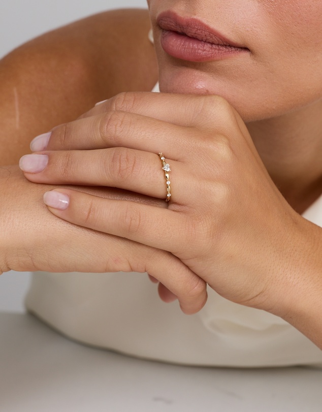 Michael Hill - 0.15TW Heart and Round Brilliant Laboratory-Grown Diamond Promise Ring in 10kt Yellow Gold