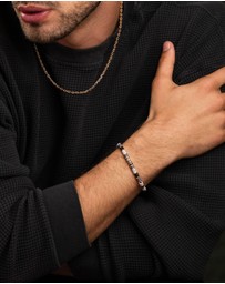 Nialaya Jewellery - Men's Beaded Bracelet with Grey and Gold Disc Beads