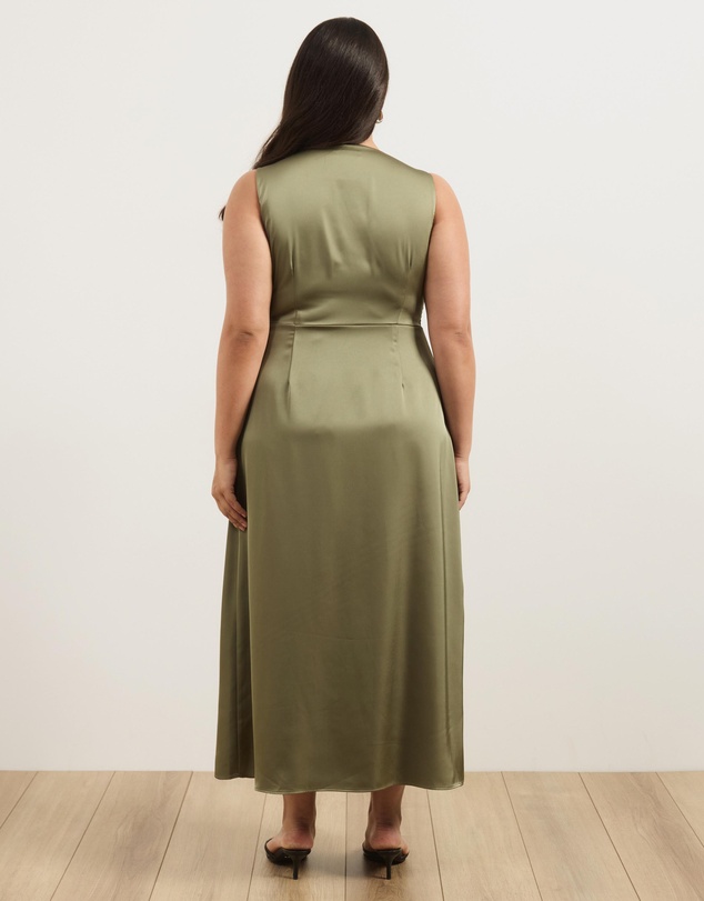 Atmos&Here Curvy - Jasmine Lace Trim Satin Midi Dress