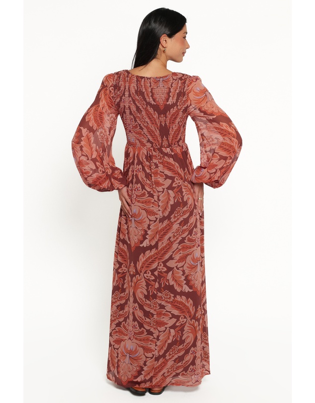 Petal & Pup - Nicholi Long Sleeve Maxi Dress - Brown Paisley