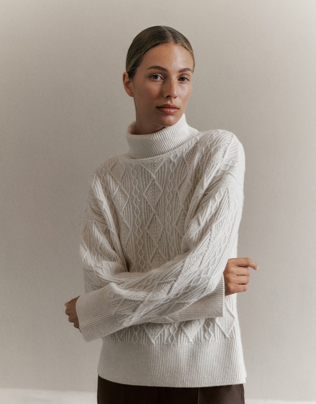 Trenery - Merino Cable Rollneck in Marshmallow