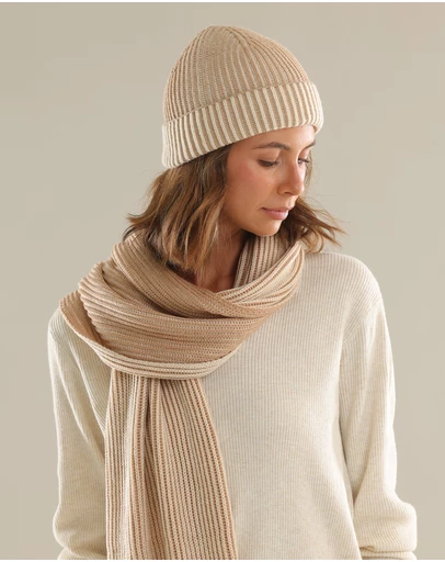 Morgan & Taylor - Sarina Ribbed Knit Beanie in Beige