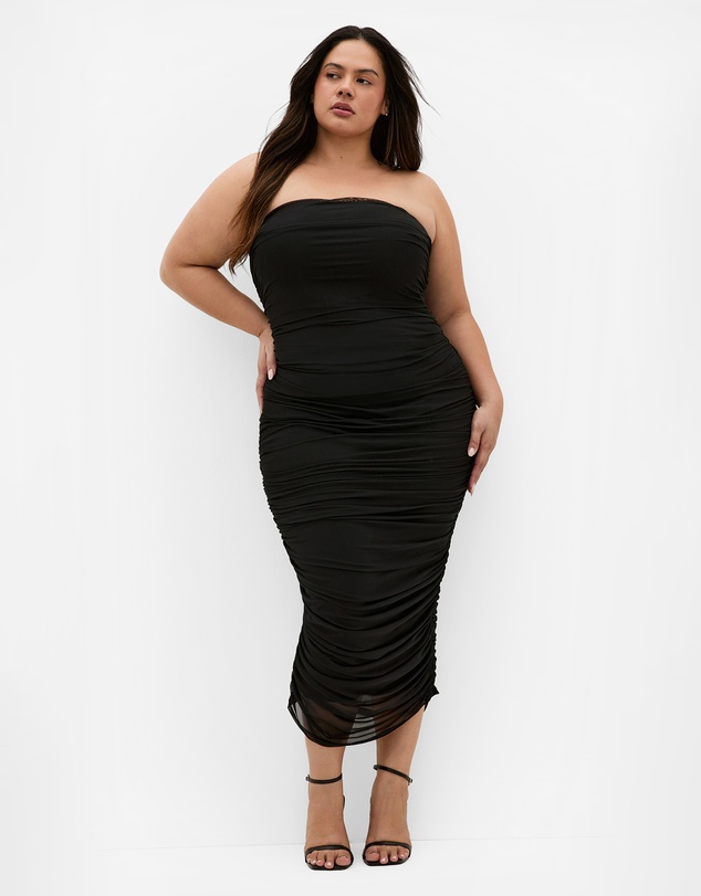 City Chic - Plus size Halo Strapless Ruched Dress - black