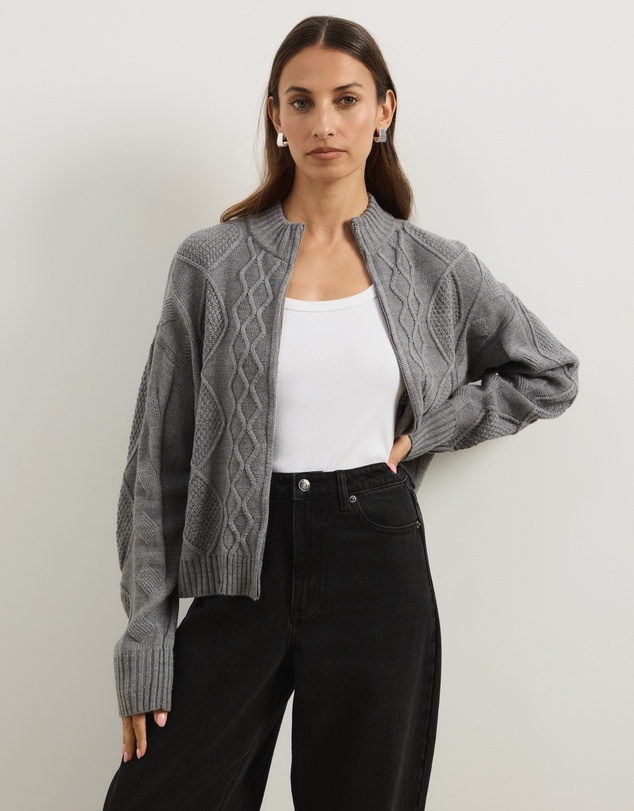 Atmos&Here - Evie Two-Way Zip Cable Knit Cardigan