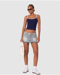 EDIKTED - Priyanka Distressed Denim Mini Skirt