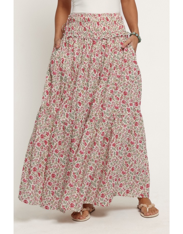 Petal & Pup - Dakari Smocked Waist Maxi Skirt - Pink Green Floral