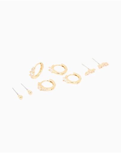 Lovisa - Gold Plated Cubic Zirconia Fine Huggie & Stud Earrings 4-Pack