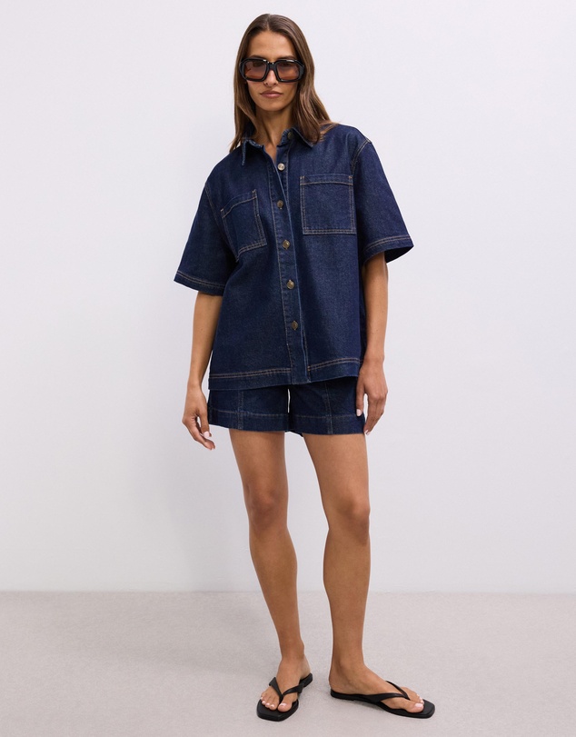 The Fated - Reese Oversized Short Sleeve Denim Shirt